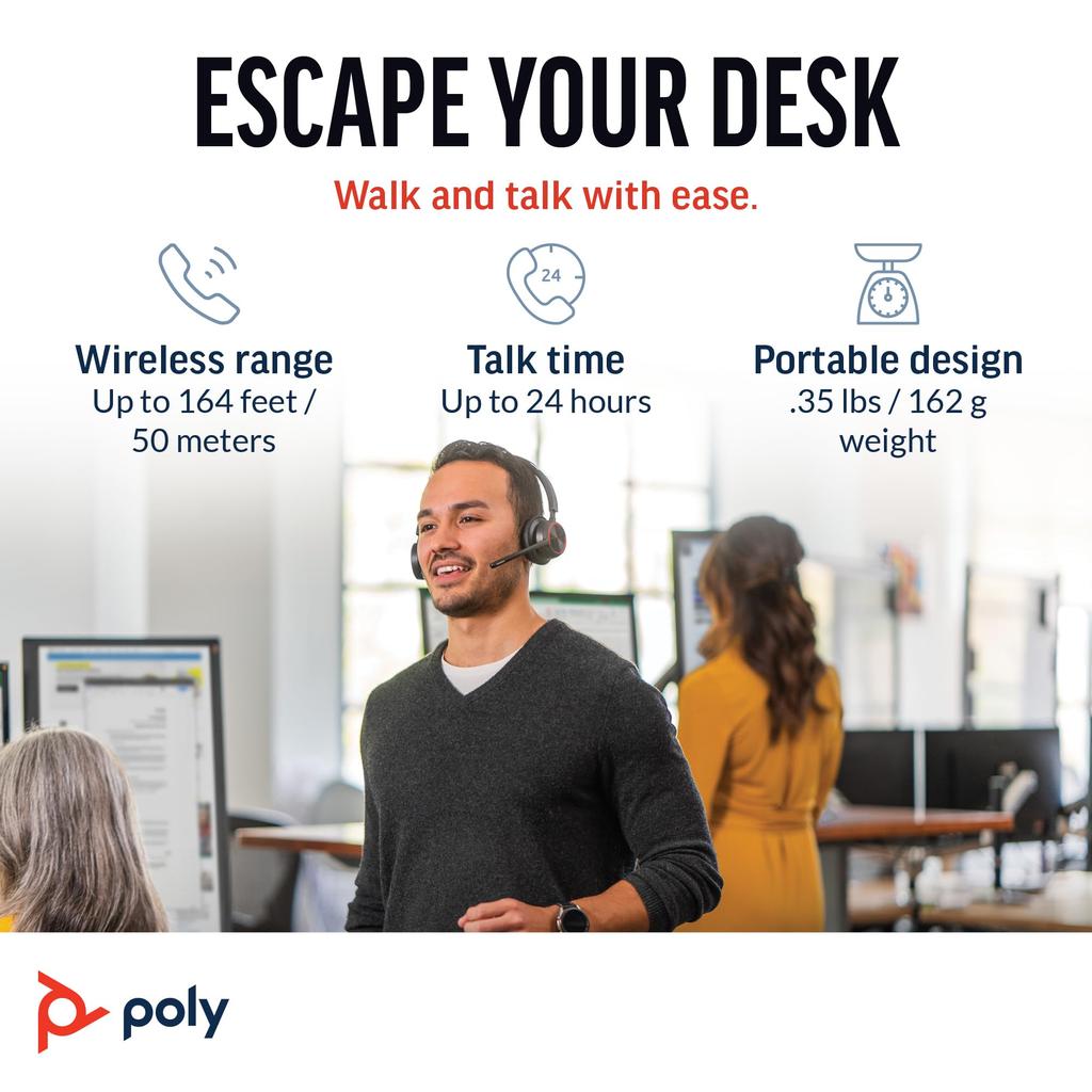 Беспроводная гарнитура Poly Voyager 4320 Сертифицированный Bluetooth-донгл Зарядная подставка Беспроводная для веба Бинауральная 8G110AA (В комплекте Microsoft USB-A,