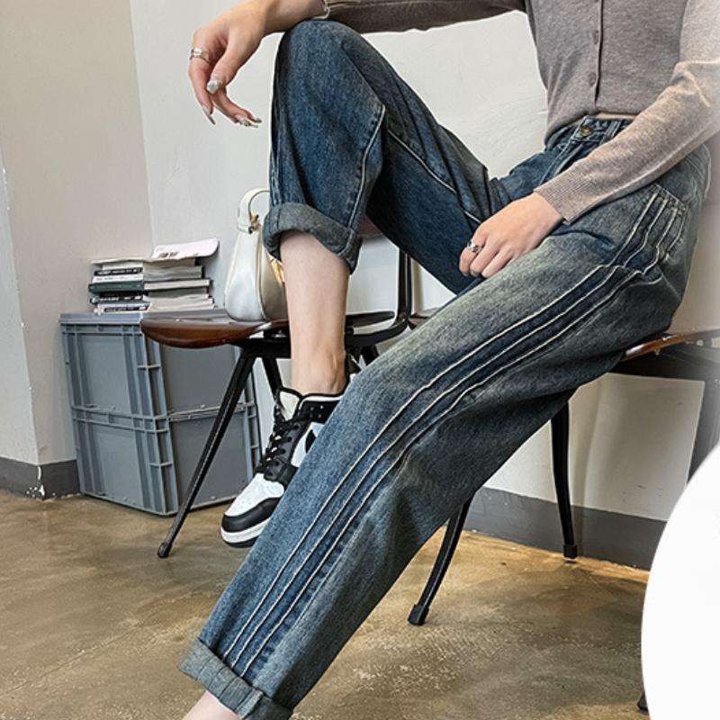 Весенние, летние и осенние вертикальные брюки гарем для женщин с высокой талией, свободные брюки для папы для женщин, облегающие повседневные джинсы