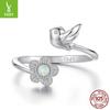 S925 Whole Body Sterling Silver Flower And Bird Open Ring, Versatile Small Exquisite Ring, Bright Silver Ins Style