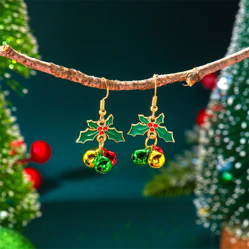 Christmas Red Green Bells Drop Earring For Women Elegant Bowknot Leaf Bell Long Tassel Chain Earrings New Year Gift
