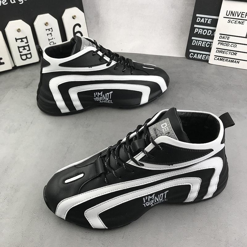 Осень-зима полосатый дизайн высокие мужские туфли повседневная мода кожаные водонепроницаемые толстые кроссовки увеличенная платформа кроссовки