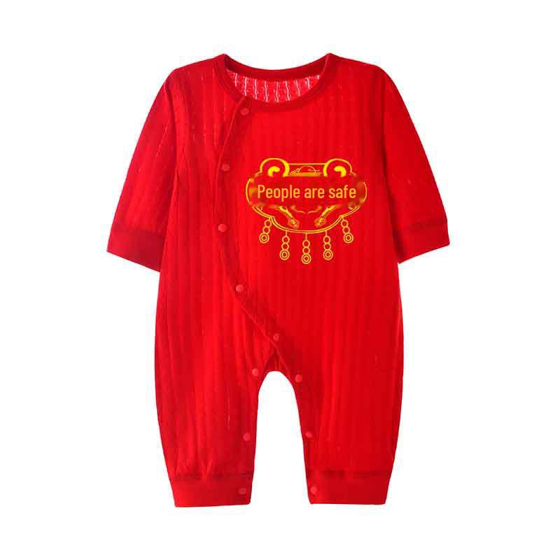 Красный комбинезон для 100-дневных детенышей: Тонкий всесезонный комбинезон для новорожденных