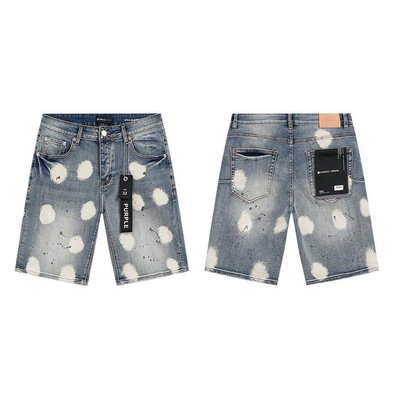 2026 Mens Premium American Streetwear Denim Shorts - Slim Fit Hand-Painted Distressed Low Rise Cotton Blend