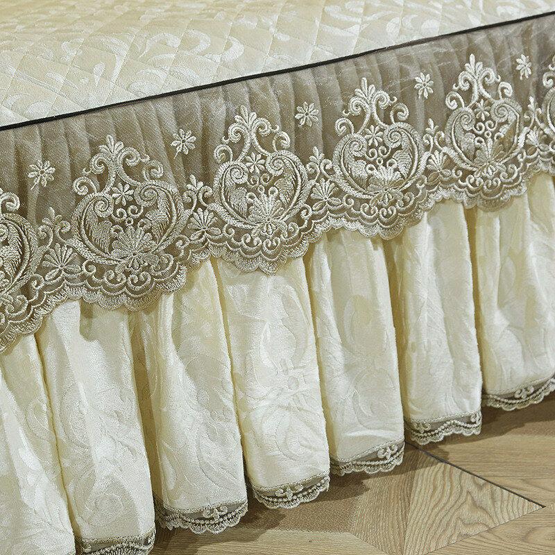 Кружевное бархатное покрывало King Size, стеганая юбка с рюшами, эластичное покрывало для кровати размера «queen-size», наволочки, мягкие и теплые европейские 3 шт.