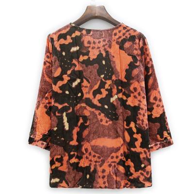 2024 Женская мода Ранняя весна Новая шелковая бархатная футболка с круглым вырезом и длинными рукавами из натурального шелка тутового дерева с принтом