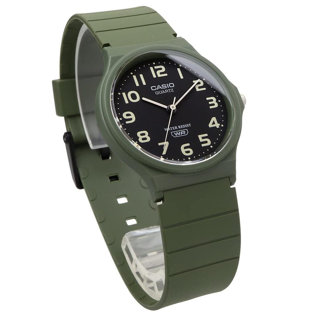 Casio Аналоговые часы MQ-24-1B2L / -24UC-3B с уретановым ремешком, унисекс, черные с золотыми арабскими цифрами или матово-зеленые, импортные.