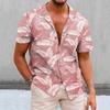 Мужская летняя рубашка с короткими рукавами и лацканами, однобортная тонкая гавайская пляжная повседневная рубашка с принтом листьев, уличная одежда