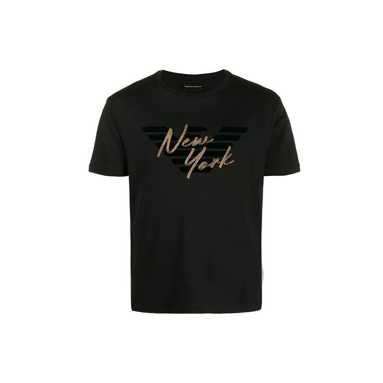 Emporio Armani Мужская футболка с коротким рукавом, однотонная, с принтом букв, повседневная, с круглым вырезом, топ, черный, 6G1TF0-1JPRZ-0999