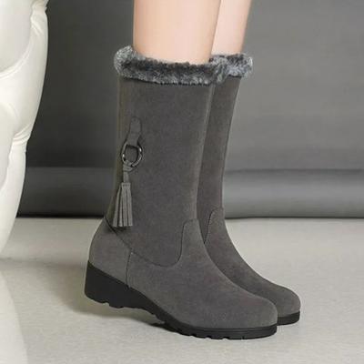 Элегантные женские зимние сапоги до середины икры на среднем каблуке с круглым носком, шикарный тренд зимы 2025, удобная новинка с подкладкой