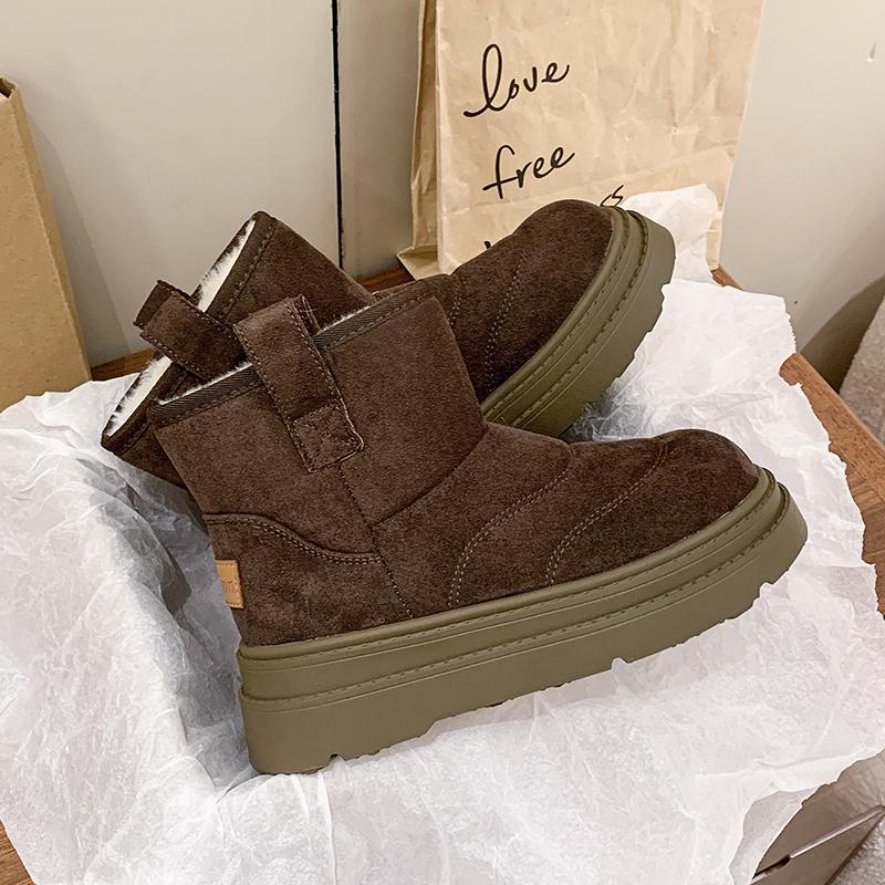 Ботильоны на платформе из замши для снега, женские туфли на плоской подошве из плюшевого хлопка, тренд 2025 года, новые теплые зимние прогулочные нескользящие модные ботинки Mujer