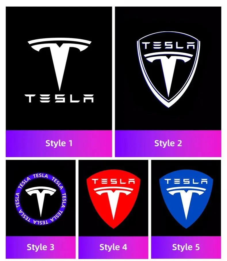 2Pcs Car Door Projector Lamps Welcome Lights Accessories For Tesla Model 3 Model S Model X Model Y Cybertruck Roadster SpaceX