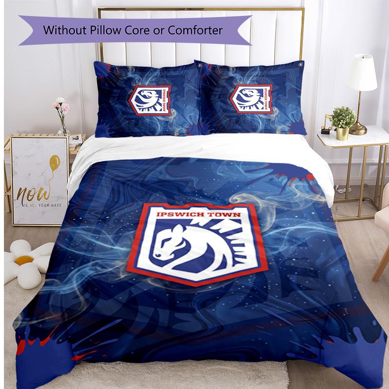 Ipswich Town Football Printed 3 Pieces Bedding Set, Comfortable Skin Friendly Bedroom Duvet Cover Set