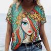 Summer Cartoon T Shirt For Women Gilr Graphic Print V-Neck Short Sleeve Pullover Outdoor Casual Y2k Clothing Female T-Shirts