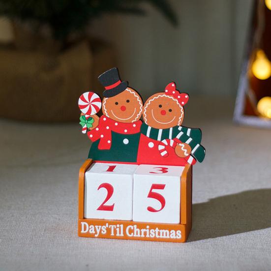 Пряничный человечек Рождественский календарь обратного отсчета Деревянные блоки Настольное украшение Праздничный адвент-календарь для декора офисного стола