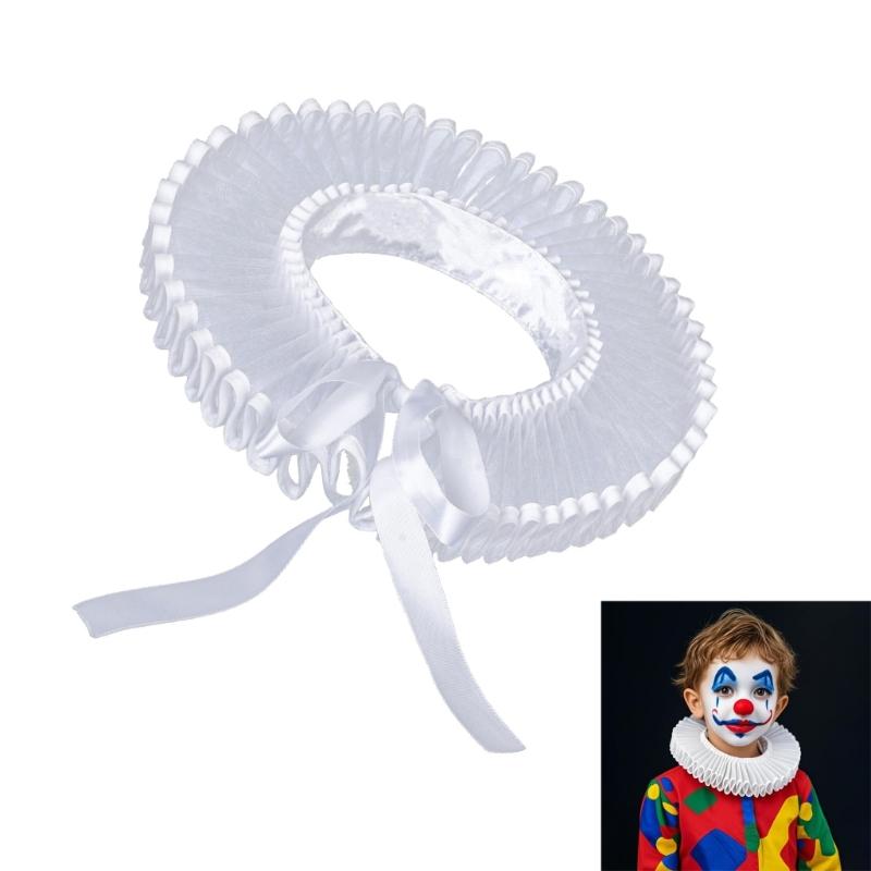 Детский елизаветинский белый сетчатый воротник-жабо, костюм клоуна для косплея, регулируемый гофрированный ложный воротник для вечеринок, праздничных мероприятий