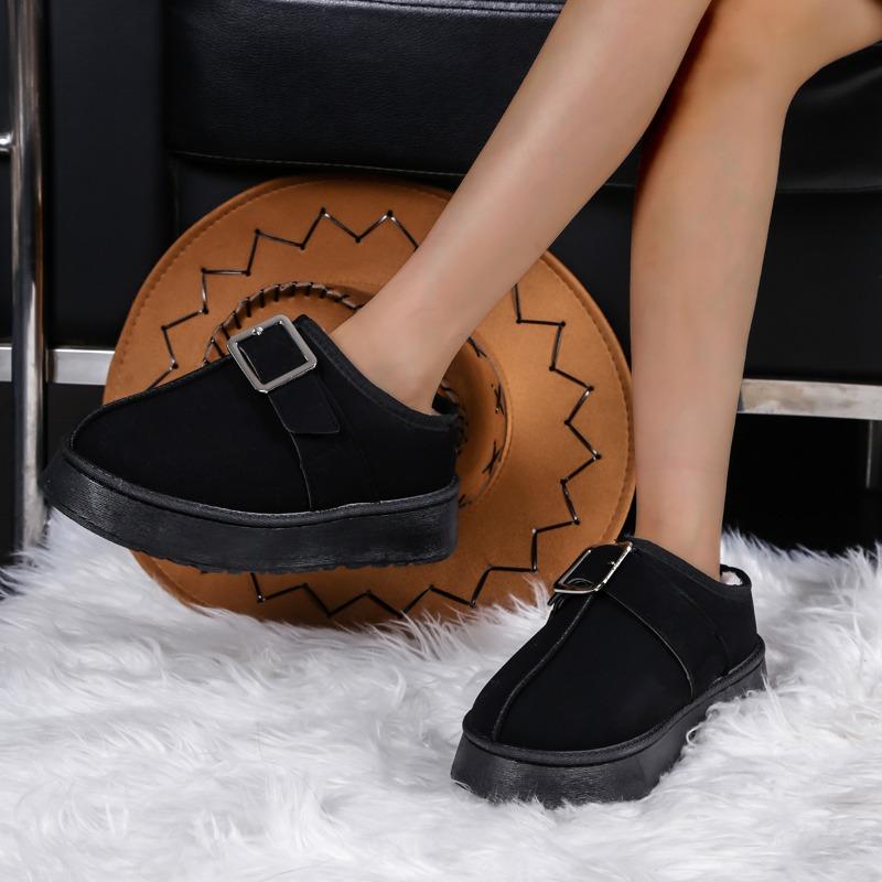 Женская обувь 2024 года, сабо с круглым носком, толстая подошва, мокасины, меховые, новые зимние туфли на толстой подошве, резиновая подошва, противоскользящие зимние ботинки