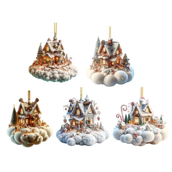 Рождественский домик подвеска акриловый 2D плоский подвесной орнамент мини мультфильм рождественский домик украшение для каминной полки дерева автомобиля
