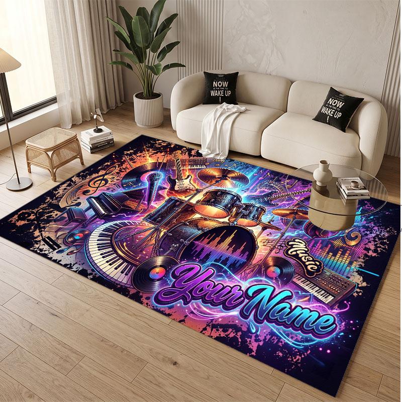 Music General Theme Soft Crystal Velvet Rug Custom Name & Text Print Non Slip Floor Rug for Bedroom Living Room
