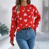 Women's Autumn and Winter Casual Round Neck Long Sleeve Knitted Sweater Clashing Color Love Lantern Sleeves