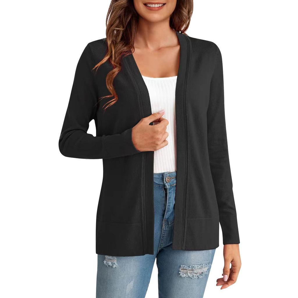Women's Fashionable Solid Color Long Sleeved  Versatile Cardigan Jacket
