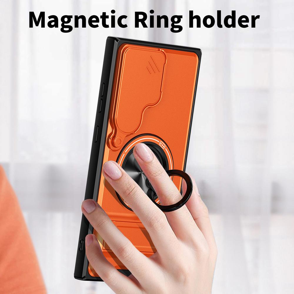 KEYSION Магнитный чехол для телефона Samsung Galaxy S22 S21 S20 Ultra Защита камеры со сдвижной крышкой Вертикальная подставка Кольцо Ударопрочный чехол