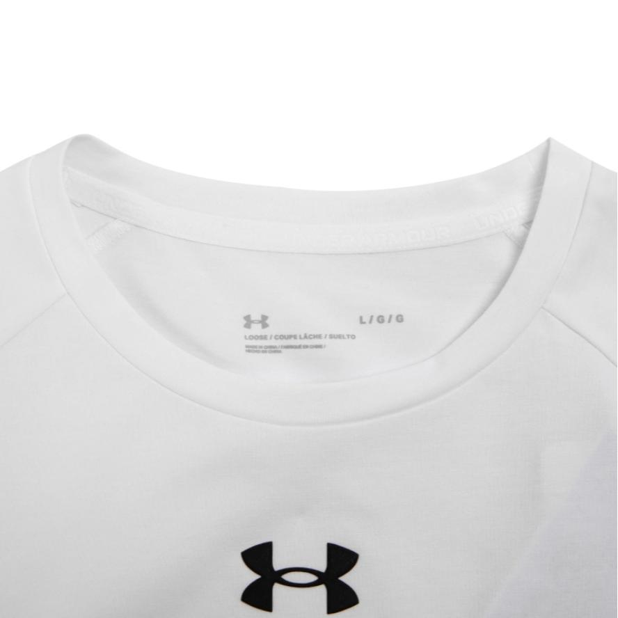 Under Armour Large Letter Logo Embossed Athletic Knit Fitted Straight-Cut Crew Neck Short Sleeve Raglan T-Shirt Men Tops White 22500518-100