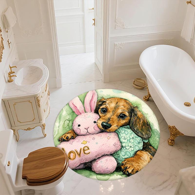 Plush Puppy,Round Area Rug,Carpet Rug for Living Room Bedroom Sofa Playroom Decor,Non-slip Floor Mat