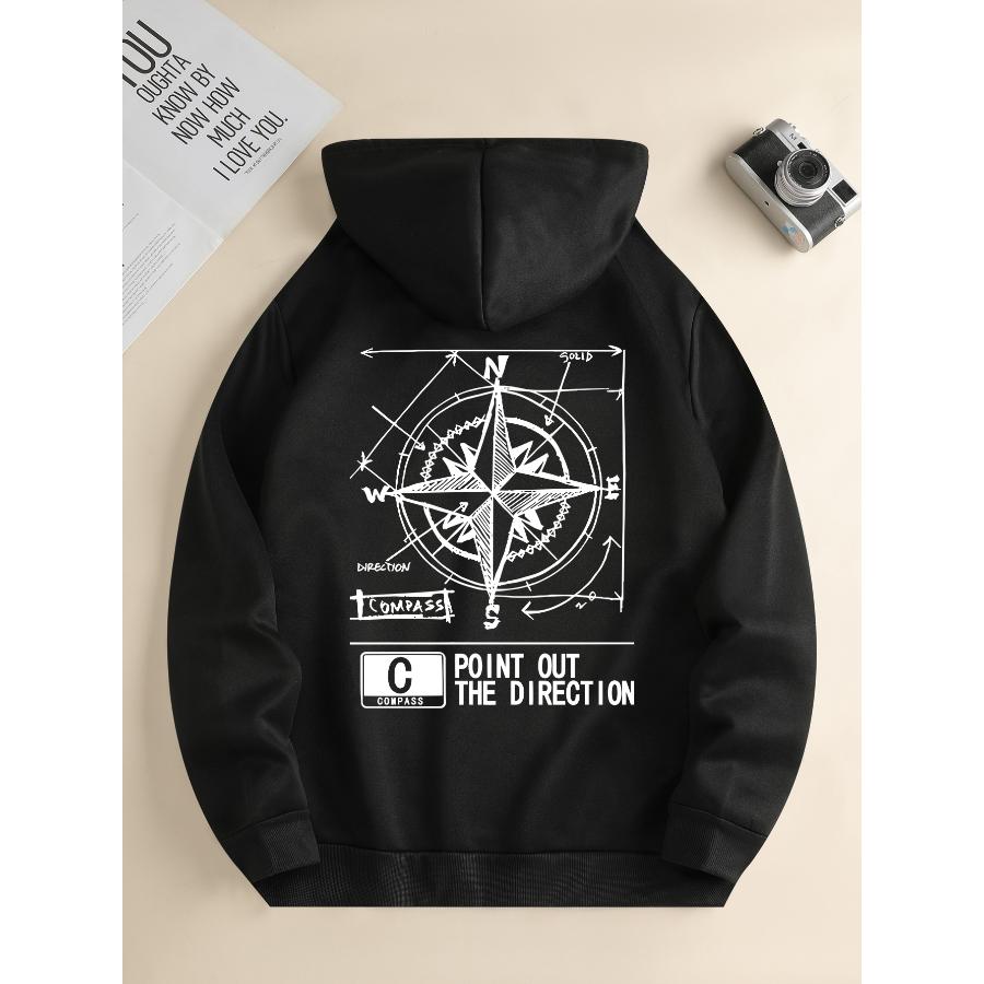 Men's New Fashion Hoodie, Casual Daily Drawstring Hooded Sweatshirt, Geometric Printing, Front Kangaroo Pocket, Men's Jacket