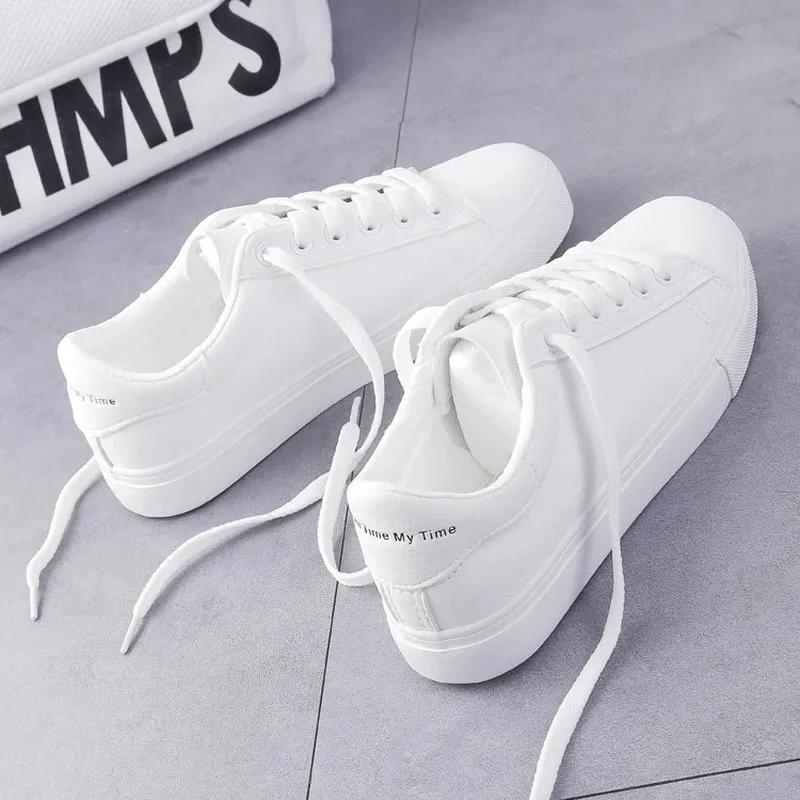 Fashion 2025 New In Fashion Women's Vulcanize Shoes Lace-Up PU Leather Shoes Woman Casual Classic White Shoes Sneakers Zapatos De Mujer
