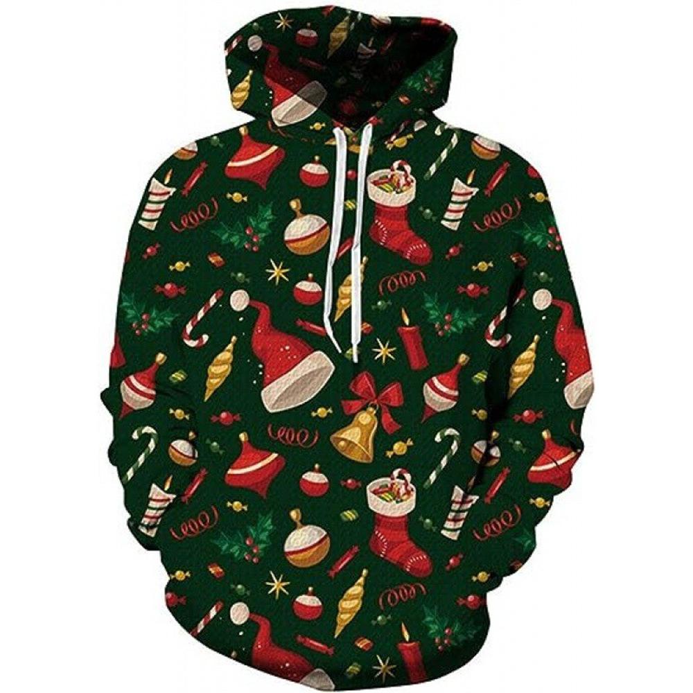 Мужские и женские толстовки Осень и Зима Рождественские 3D-принты Модели с длинным рукавом Средней длины Худи Свободный свитер