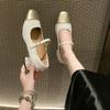 Spring Shoes for Women Mary Janes Flats Square Toe Leather Shoes Sliver Wedding Shoes Beige Black Ballet Flats Autumn
