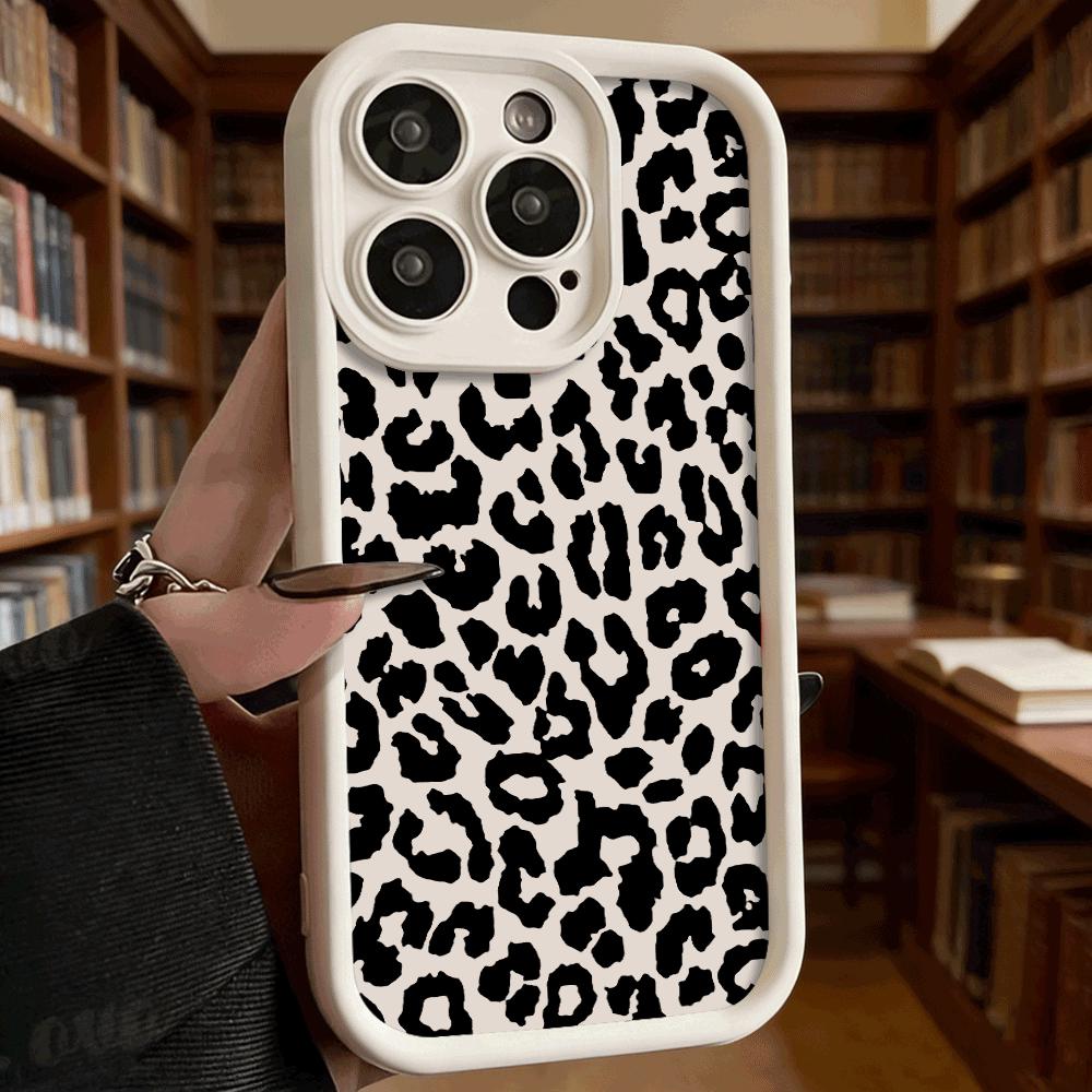 Черный Чехол для Телефона с Рисунком Леопарда из Мягкого ТПУ для iPhone 17 16 15 14 13 12 11 Pro Max Plus Ударопрочный Противоскользящий Чехол