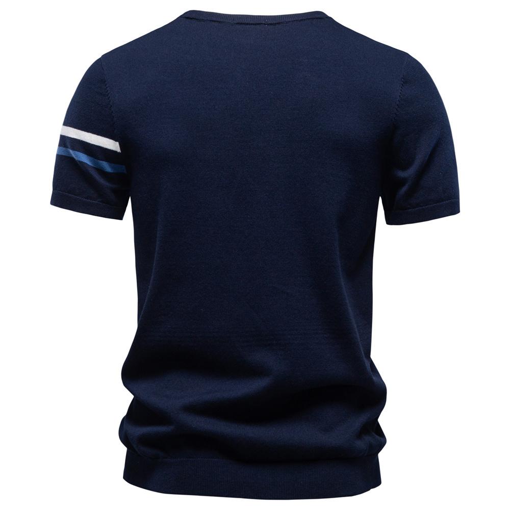 AIOPESON Мужская футболка 100% хлопок, полосатый рукав, круглый вырез, smart casual, стиль old money, базовая футболка, дышащий летний топ из трикотажа