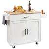VEVOR Kitchen Island Cart with Solid Wood Top, 90 cm Width Mobile Carts with Storage Cabinet, Rolling Kitchen Table with Spice Rack, Towel Rack