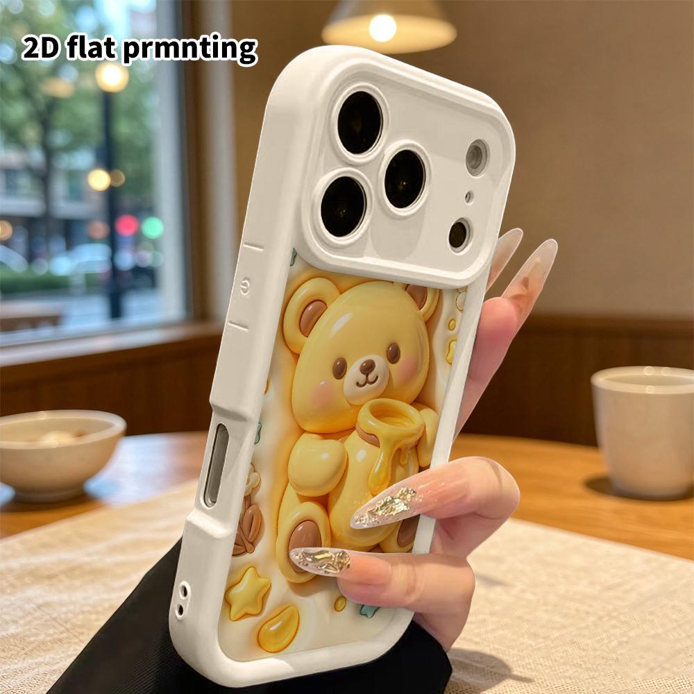 Чехол для телефона: 2D плоский дизайн, подходит для защитных чехлов iPhone 18, 17, 16, 15, 14, 13 Pro, кремово-желтый медовый мишка, идеально для Рождества и Хэллоуина