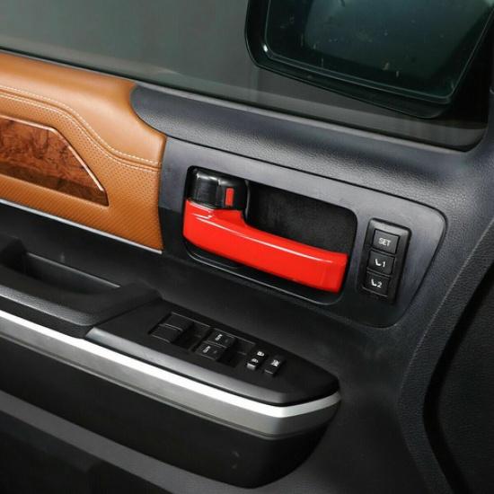 4× Red ABS Interior Door Handle Panel Cover Trim Kit For Toyota Tundra 2007-