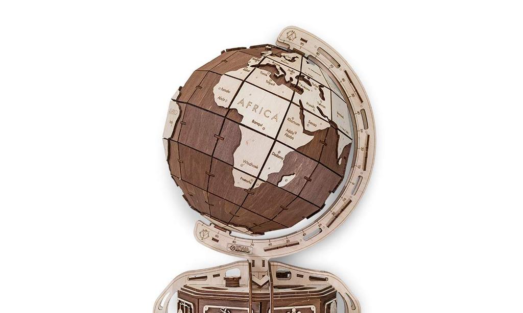 Eco Wood Art 3D Puzzle Globe Brown
