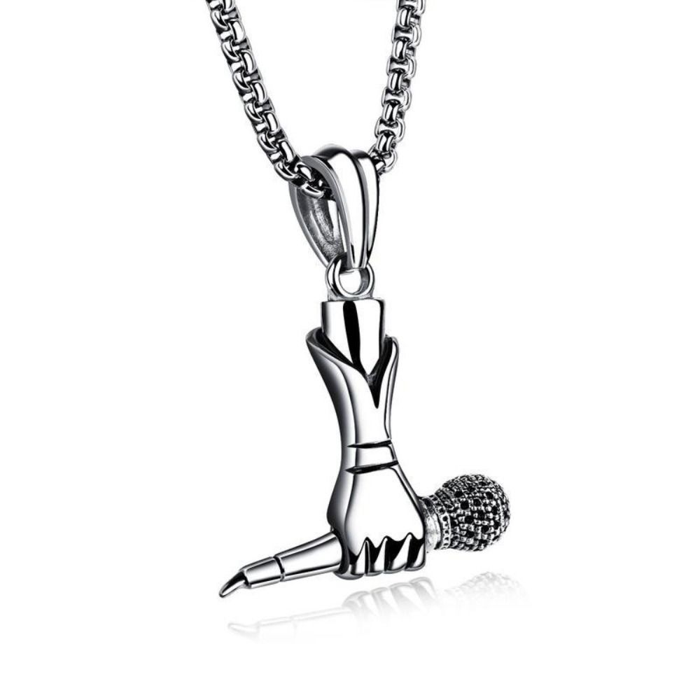 Silver Microphone Necklace Titanium Steel Hip Hop Necklace New Pendant Necklace Men Women