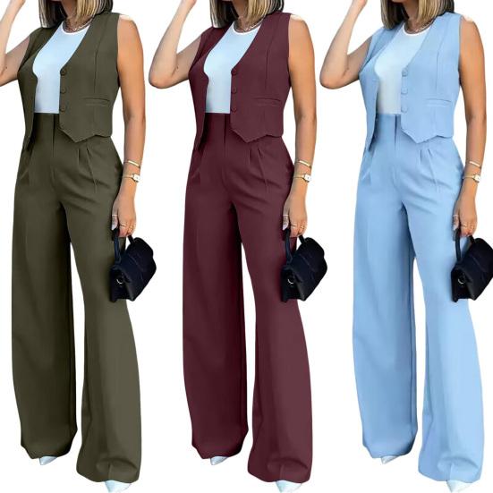 Женские комплекты жилетов, офисный женский нарядный комплект из двух предметов, безрукавный пиджак на пуговицах, жилет, широкие брюки, комплект, летний рабочий наряд