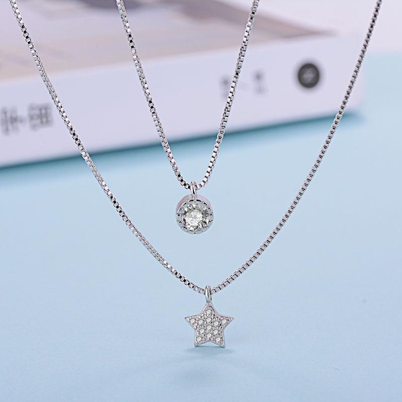 Двухслойные ожерелья из стерлингового серебра 925 пробы со звездами циркония для женщин, короткая цепочка-колье, подарок S-N390