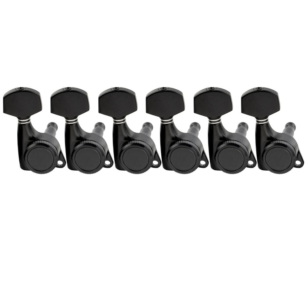 Musiclily Pro 6-String Locking Tuners for ST Strat/TL Telecaster Electric Guitars, Black Hex Buttons