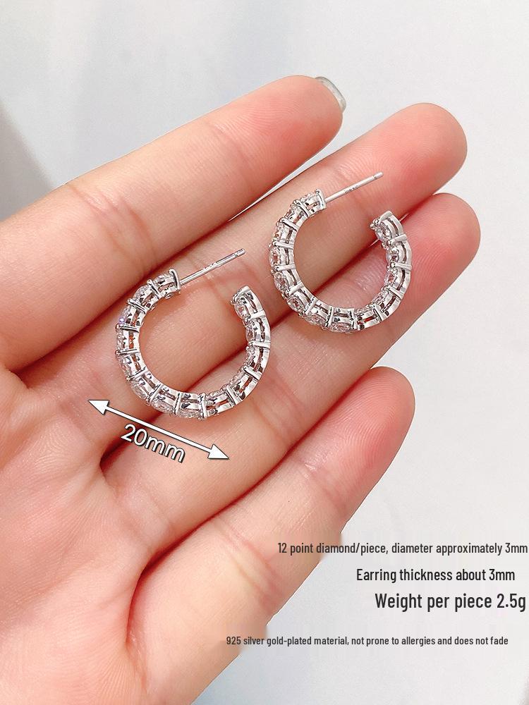 Серьги-пусеты в форме буквы С из серебра 925 пробы: Блестящие серьги-кольца с паве-закрепкой, модные, роскошные, круглые