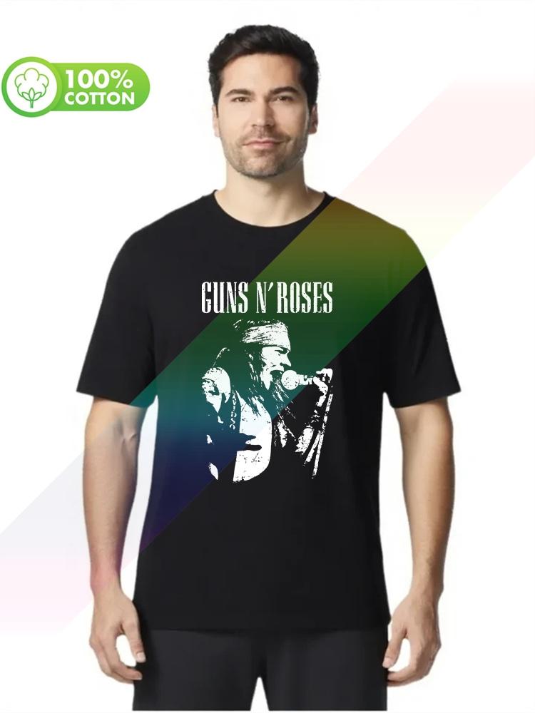 100% cotton round neck heavy weight men's T-shirt Guns N Roses Axl Live Profile Mens Amplified
