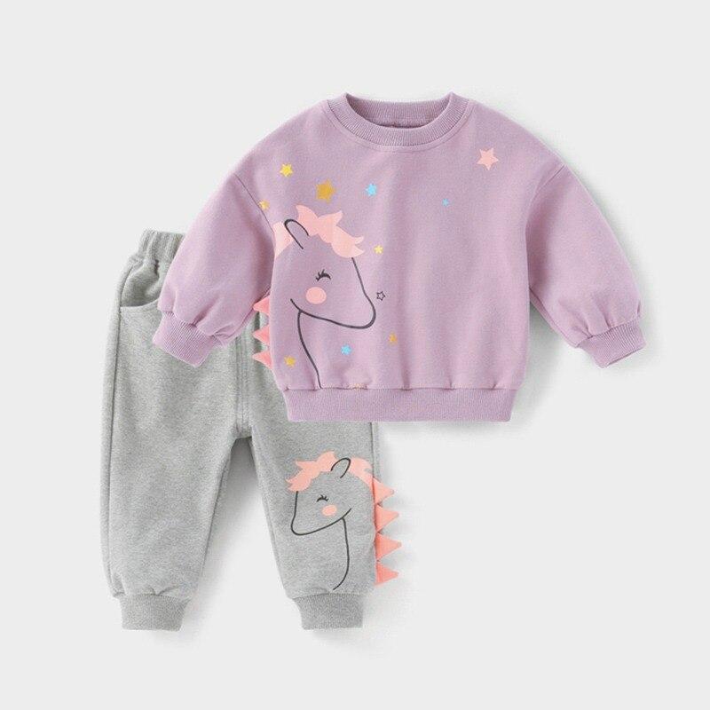 От 12 месяцев до 4 лет комплект для маленьких девочек, осенний комплект с мультяшным принтом для девочек, свитер с круглым вырезом и длинными рукавами, комплект брюк