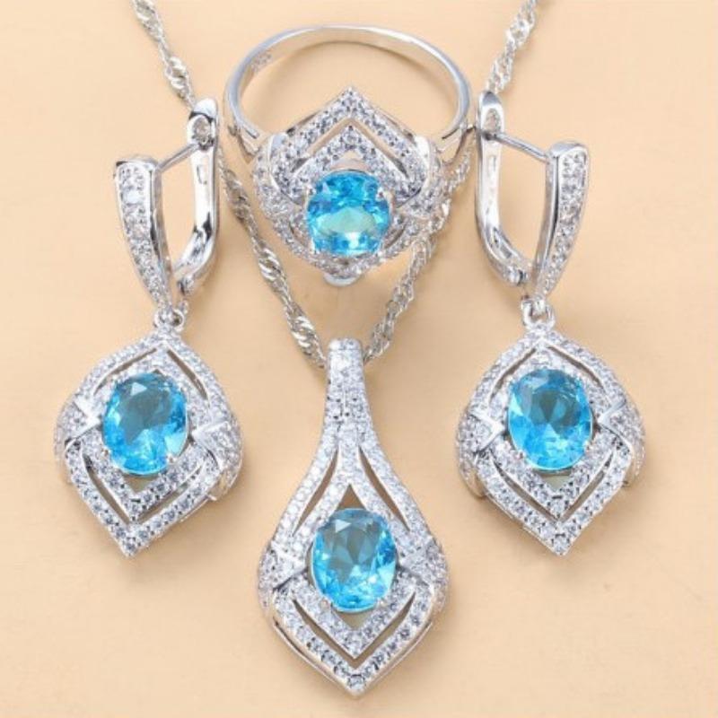 Gem Set Jewelry Pendant Earrings Necklace Ring Lady Set