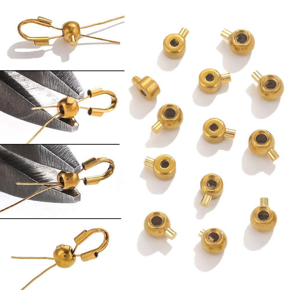 10pcs Stainless Steel Positioning Stopper Spacers Crimp End Beads For Zircon Making DIY Crimp Snap Bracelet End Clip Clasps