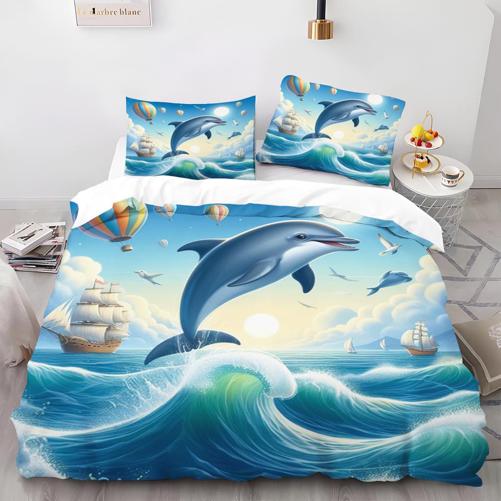 Мультяшный пододеяльник с дельфинами, комплект наволочек для девочек, как дома, для спальни взрослых, детский пододеяльник, постельное белье