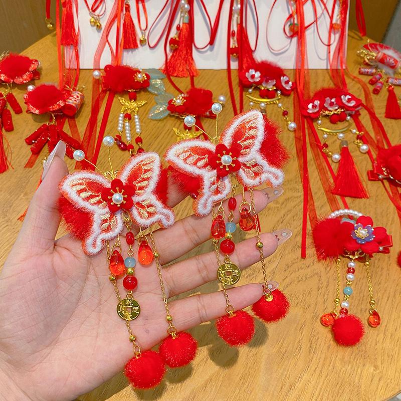 Китайский стиль Детские новогодние заколки для волос Kawaii Cheongsam Hanfu аксессуары для волос Косплей Шарик для волос Заколка для волос