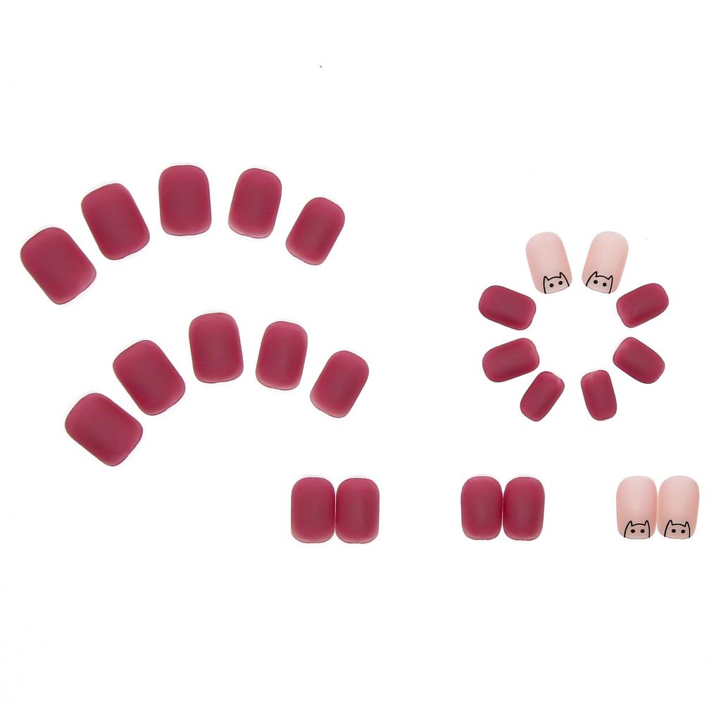 24 шт., матовые ногти сливового цвета, короткие накладные ногти, съемные наклейки для ногтей, милый маникюр, готовые кусочки ногтей, ногти