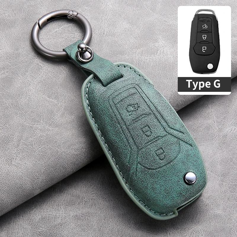 Leather Car Remote Key Case Cover for Ford Focus 3 4 ST Mondeo MK3 MK4 Fiesta Fusion Kuga Ecosport Protect Key Fob Keychain